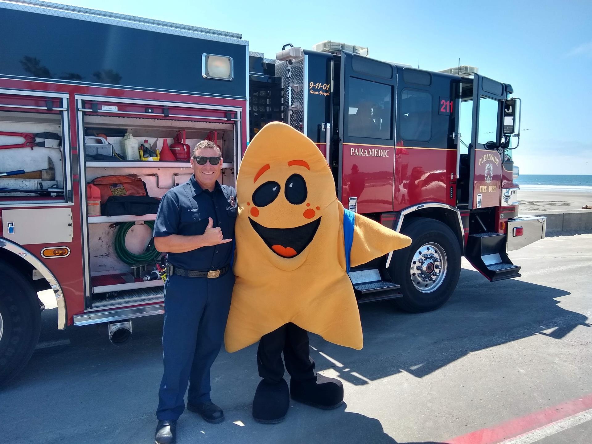 Star Mascot with Firetruck